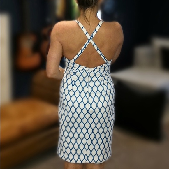 NBD Turquoise and white cross back halter dress M - Picture 2 of 2